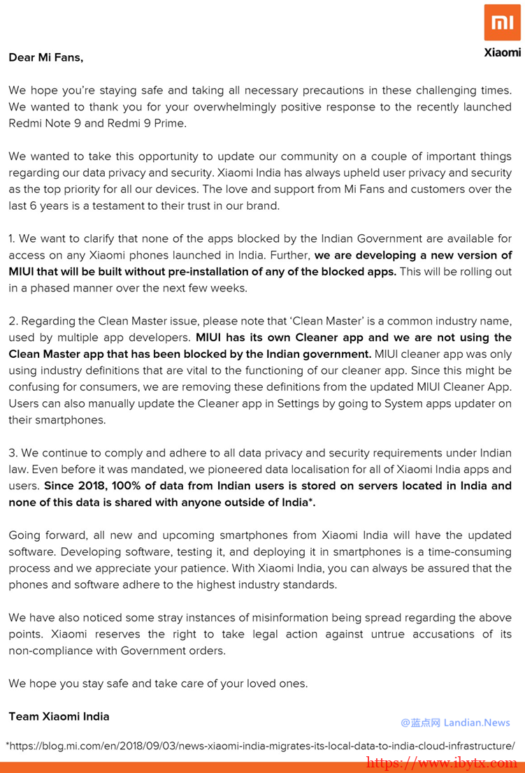 小米将在印度推出新版MIUI系统 不会预装任何被印度封杀的中国APP