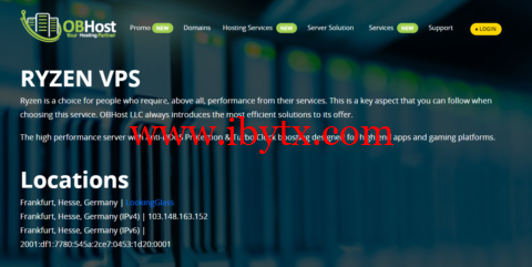 OBHost LLC:德国法兰克福机房新上Ryzen VPS,2核/4G内存/100G SSD硬盘/10TB流量/1Gbps带宽,$30.00/月起-博悦天下