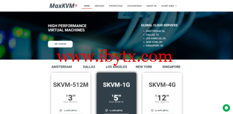MaxKVM：AMD EPYC 7702p *1核 /1GB内存/30GB NVMe硬盘/1TB流量/10Gbps带宽，$2.49/月起，可选新加坡/洛杉矶/达拉斯/纽约/荷兰机房-博悦天下
