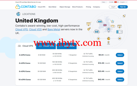 contabo：英国机房上线，免安装费，4核/8G内存/200G SSD硬盘/32T流量/200Mbps带宽，年付€66.89起-博悦天下