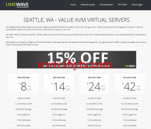 Limewave：美国西雅图机房vps，2核/4GB内存/50GB SSD/5TB流量/1Gbps带宽，$6/月-博悦天下