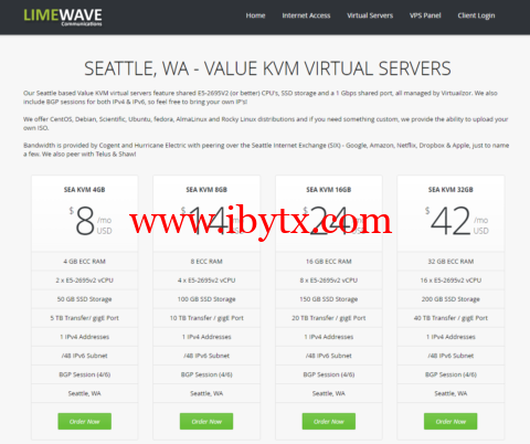 #黑五#Limewave：美国西雅图机房vps，2核/32GB内存/50GB SSD/不限流量/1Gbps带宽，$7/月-博悦天下