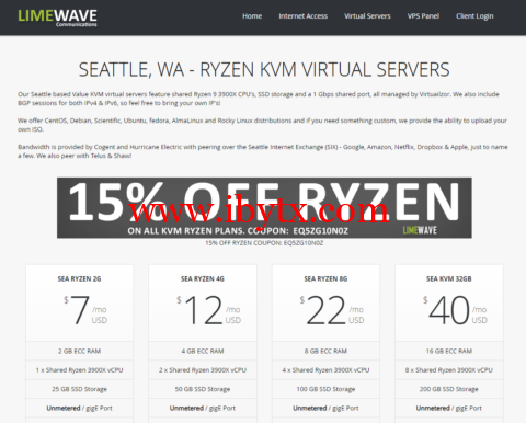 Limewave：上线AMD Ryzen 3900X系列VPS/85折优惠，美国西雅图机房，1核/2GB内存/25GB SSD/不限流量/1Gbps带宽，$5.95/月起-博悦天下