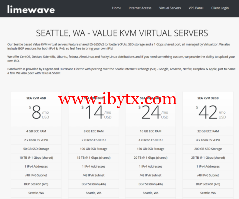 Limewave：西雅图机房vps，1核/1GB/15GB SSD/3TB/1Gbps带宽，$12.9/年起-博悦天下