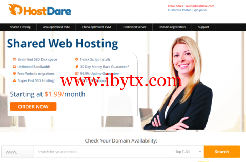 HostDare：洛杉矶VPS,四折，1核/1.5GB/10GB/1TB@200Mbps带宽，$10.4/年起，可升级双倍内存+双倍流量-博悦天下