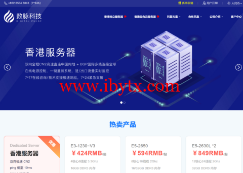 #2024年新春特惠#数脉科技：香港E3-1230v2/16G/1TB HDD/240GB SSD/3个IP，带宽可选30Mbps BGP/15Mbps CN2BGP/10Mbps 华为混合网，月付230元起-博悦天下