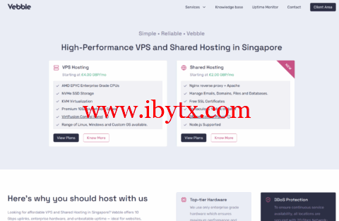 Vebble：新加坡VPS五折，AMD EPYC+NVMe，10Gbps带宽国际线路，£4/月起-博悦天下